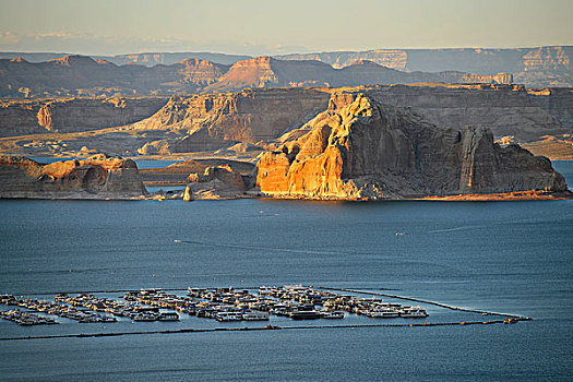 风景,俯瞰,房子,船,湖,港口,码头,夜光,幽谷国家娱乐区,亚利桑那,美国