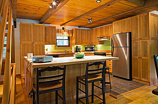 木质,厨房操作台,陶瓷,台案,加拿大,屋舍,风格,原木,家