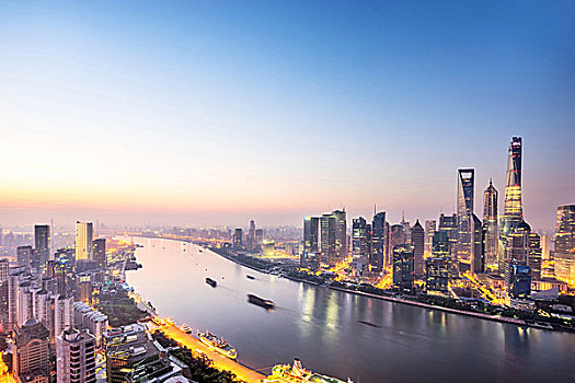 摩天大樓,城市,中國,河,黃昏