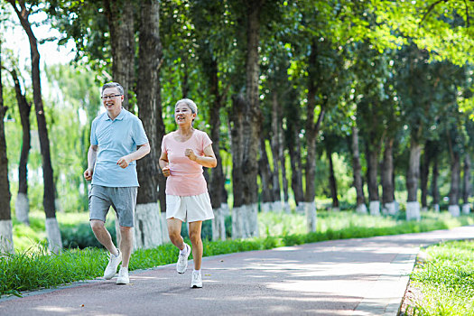 老年夫妇在户外公园慢跑