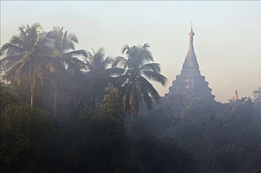 缅甸,早晨,薄雾,历史,风格,世纪