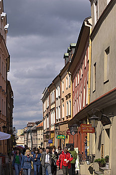 人,漫步,老城,卢布林,波兰