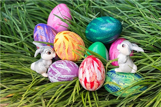 复活节兔子,蛋,草地,草