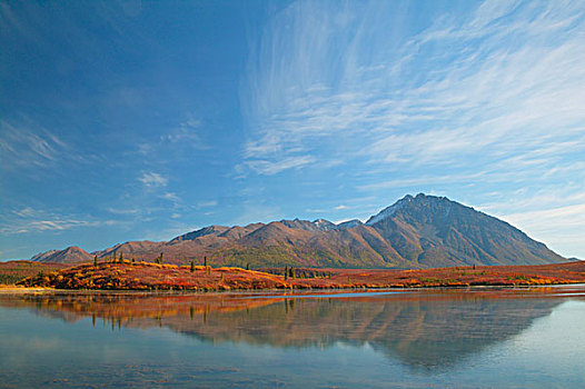 阿拉斯加,湖,山,德纳里峰,公路,秋天