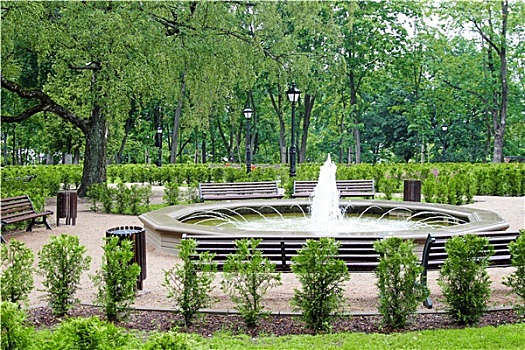 绿色,城市公园,喷泉