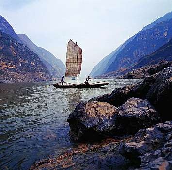 长江,河,三峡,巫峡,帆船