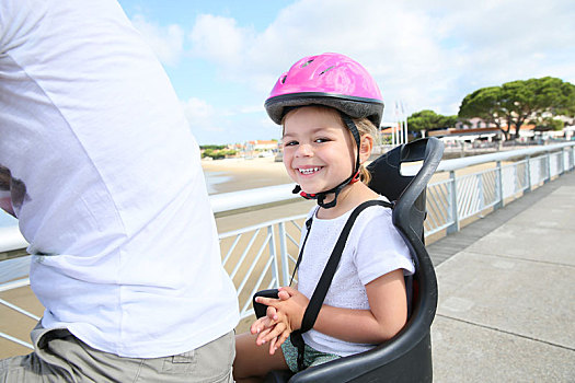 微笑,小女孩,坐,儿童座椅,自行车