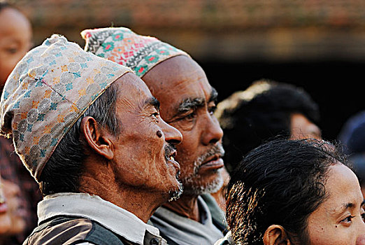 男人,传统,头饰,看,队列,巴克塔普尔,加德满都山谷,尼泊尔,亚洲