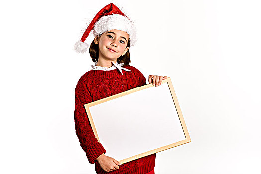 小女孩,戴着,圣诞帽,拿着,留白,白色背景,背景,邀请,圣诞节,活动,冬服