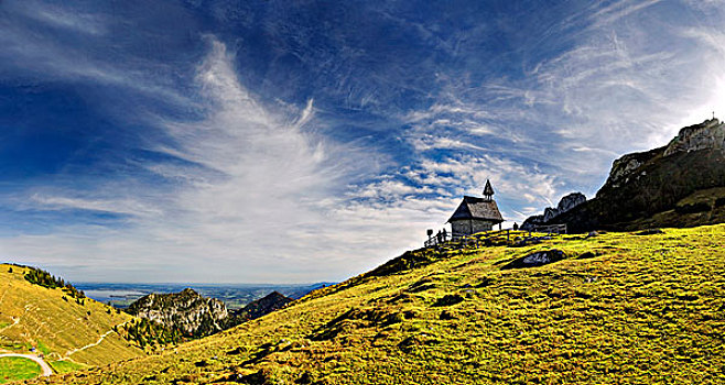 小教堂,仰视,坎彭完特山,巴伐利亚,上巴伐利亚,德国,欧洲