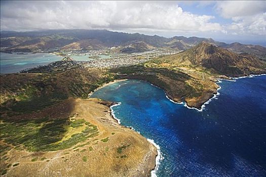 夏威夷,瓦胡岛,俯视,恐龙湾,头部,背景