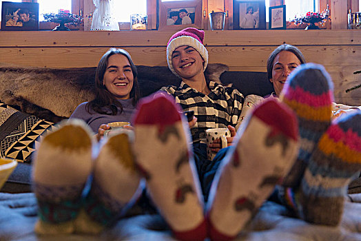 头像,幸福之家,彩色,袜子,放松,圣诞节,客厅