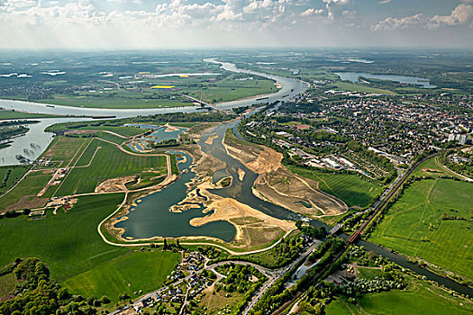 重建,嘴,河,水,管理,联系,莱茵河,湾流,航拍,地区,北莱茵威斯特伐利亚,德国,欧洲