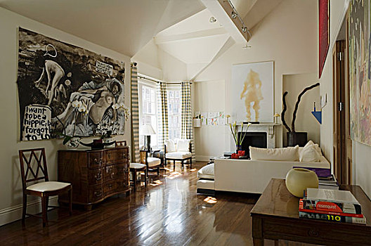 风格,客厅,胡桃,木地板,老式,衣柜,白色,沙发