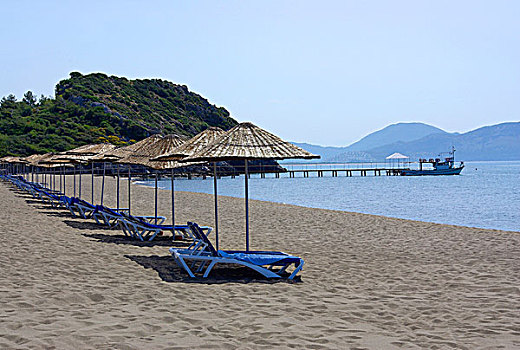 海滩,沙滩椅,沙滩伞,地中海,西南部,土耳其