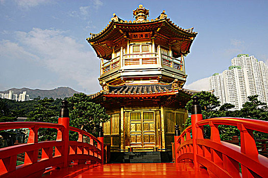 塔,女修道院,中式花园,山,香港