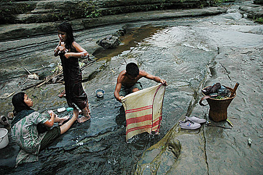 女人,种族,浴,喷泉,孟加拉,六月,2005年,设施,生活,影响,贫穷