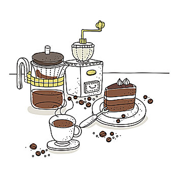 咖啡,咖啡机,糕点