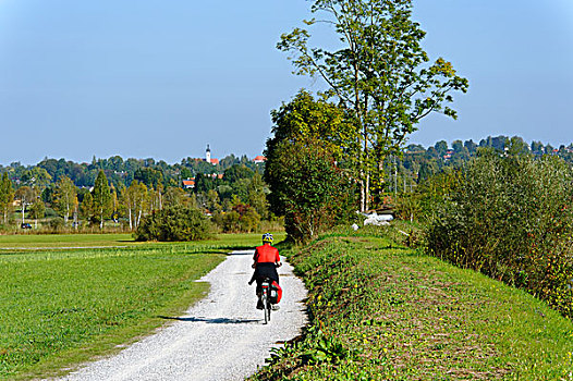 骑自行车,洛伊萨赫河,河,靠近,湿地,上巴伐利亚,巴伐利亚,德国,欧洲