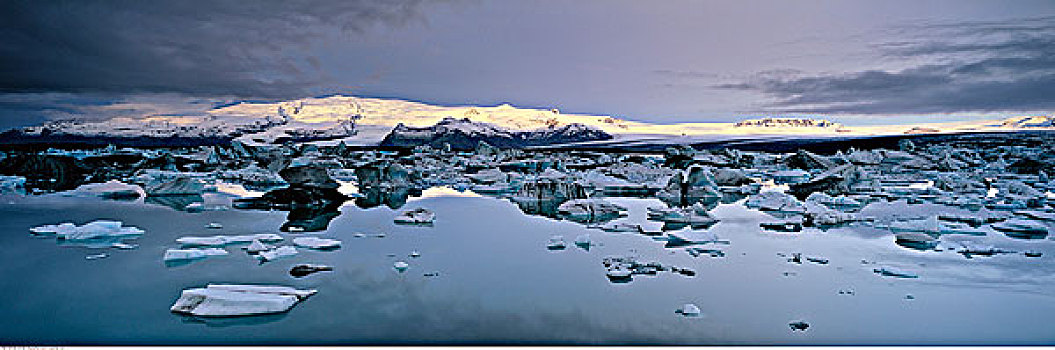 杰古沙龙湖,瓦特纳冰川,冰盖,黎明,冰岛