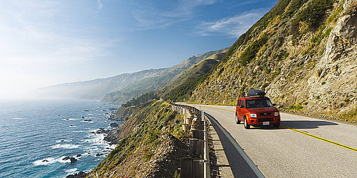 加利福尼亚,大,沿岸,1号公路,红色,交通工具,驾驶