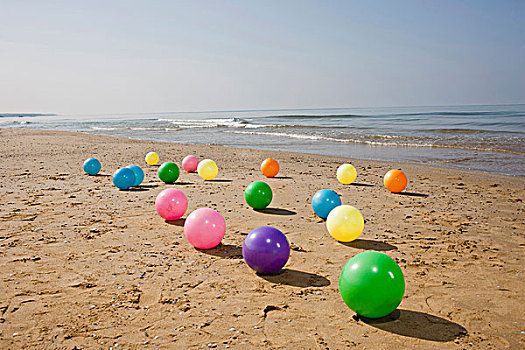 彩色,水皮球,沙滩