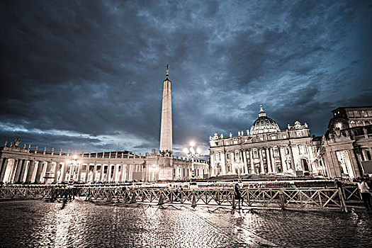 广场,圣彼得大教堂,方尖塔,云,黃昏,梵蒂冈城,罗马,意大利,欧洲