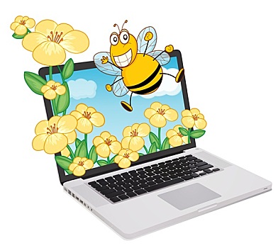 笔记本电脑,蜜蜂,花