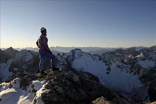 登山者,正面,阿尔卑斯山,全景,奥地利,欧洲