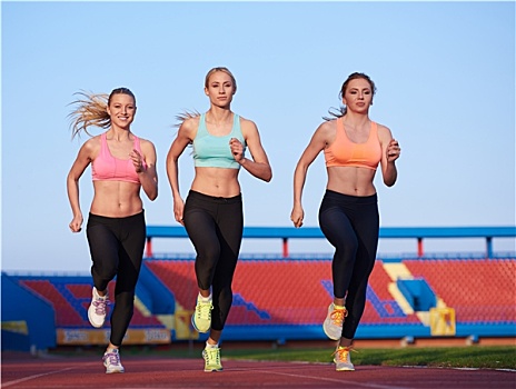 运动员,女人,群体,跑,竞技,赛道
