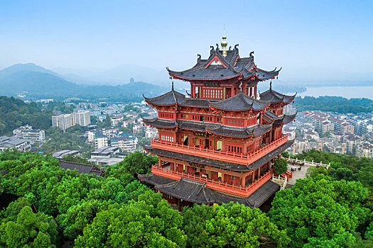 中国,杭州,塔,高塔,庙,寺庙,山上,山,自然,风景,著名景点