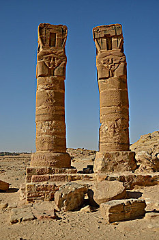 柱子,哈索尔神庙,北方,努比亚,苏丹,非洲