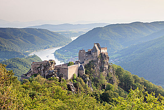 城堡,遗址,晚上,亮光,瓦绍,下奥地利州,奥地利