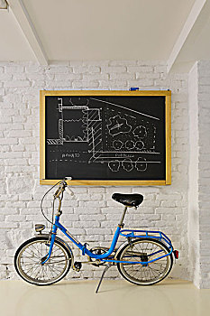 蓝色,折叠,自行车,仰视,计划,黑板