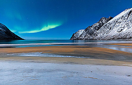 北极光,夜空,上方,海滩,挪威,欧洲