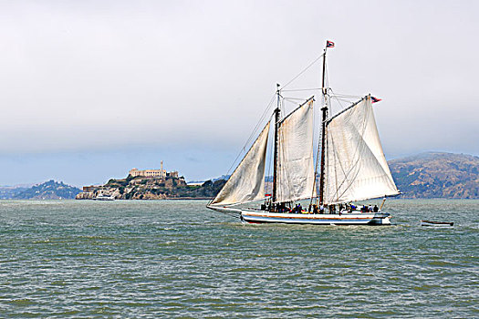 历史,帆船,阿尔卡特拉斯岛,岛屿,背影,旧金山,加利福尼亚,美国,北美
