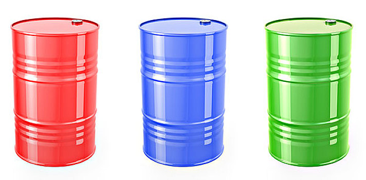 三个,一个,红色,桶,绿色,蓝色