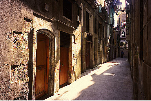 房子,小巷,巴塞罗那,西班牙