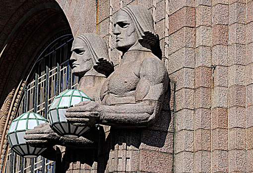 雕塑,建筑,铁路,车站,赫尔辛基,芬兰,欧洲