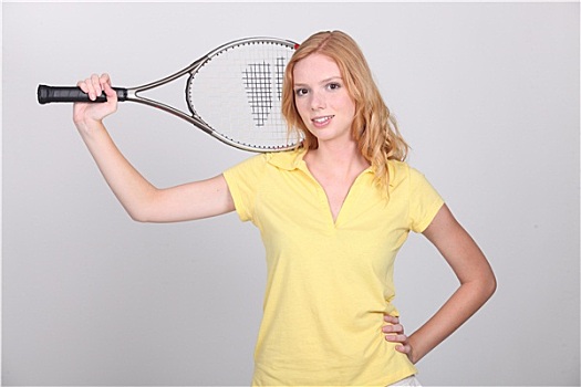 女孩,网球拍