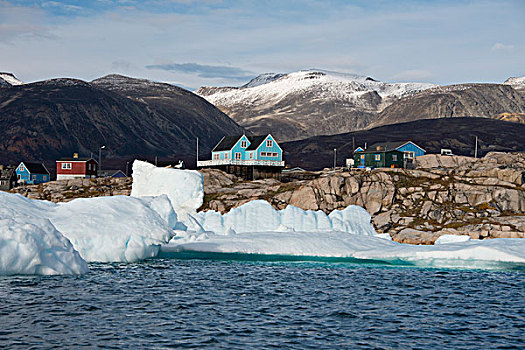 格陵兰,半岛,迪斯科湾,特色,家,远眺,冰河,冰,漂浮,湾,大幅,尺寸