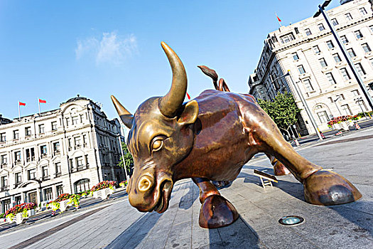 铜,牛市,雕塑,现代,城市街道,上海