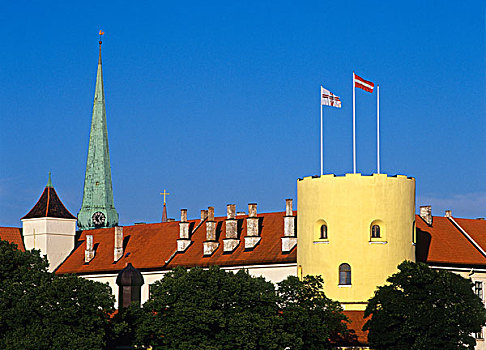 西部,塔,城堡,老城,拉脱维亚