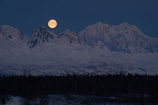 月出,麦金利山,阿拉斯加,德纳里峰国家公园