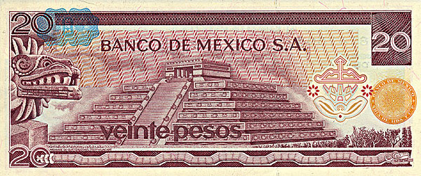 货币,墨西哥,比索,金字塔,特奥蒂瓦坎