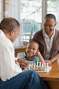 爷爷,孙子,玩,下棋