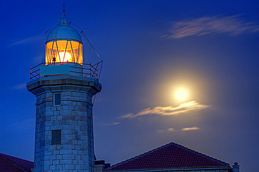 米诺卡岛,灯塔,月亮,发光,天空