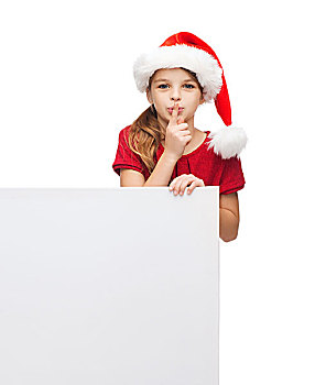 圣诞节,圣诞,人,广告,销售,概念,高兴,女孩,孩子,圣诞老人,帽子,留白,白板,制作,嘘,手势