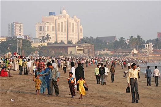 人,海滩,孟买,印度,南亚