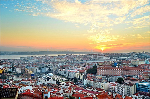 里斯本,日落,风景,葡萄牙